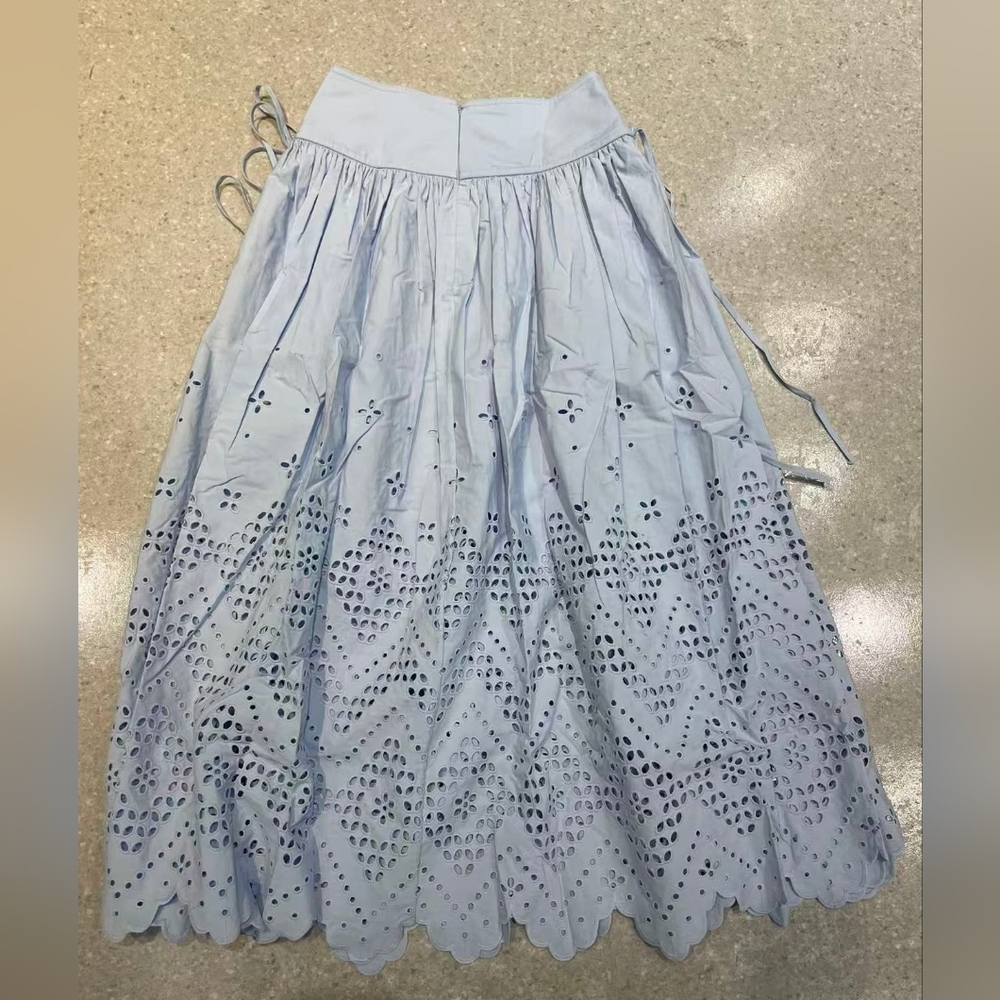 Self Portrait Blue Cotton Broderie Midi Skirt - Picture 10 of 12